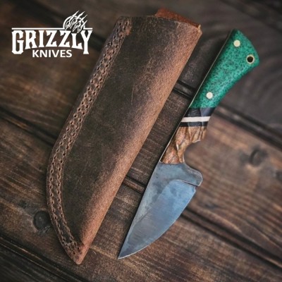 Apache Green Knife – Durable 80CrV2 Blade with Leather Sheath