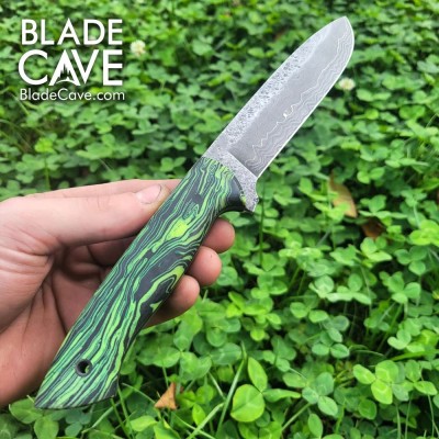 Damascus Bushcraft Knife – Green Micarta Handle & Kydex Sheath