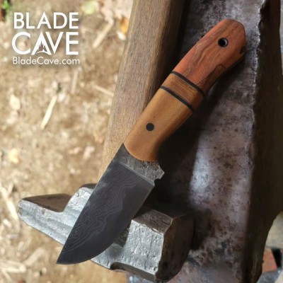 Handcrafted Damascus San Mai Knife with Micarta-Maple Handle