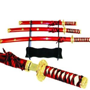 3 Pc Japanese Samurai Katana Sword Clover Leaf Set