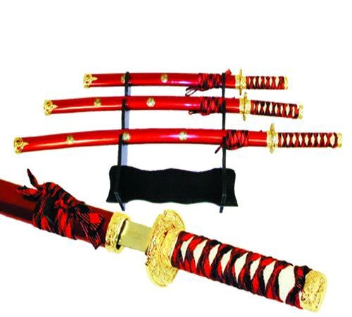 3 Pc Japanese Samurai Katana Sword Clover Leaf Set
