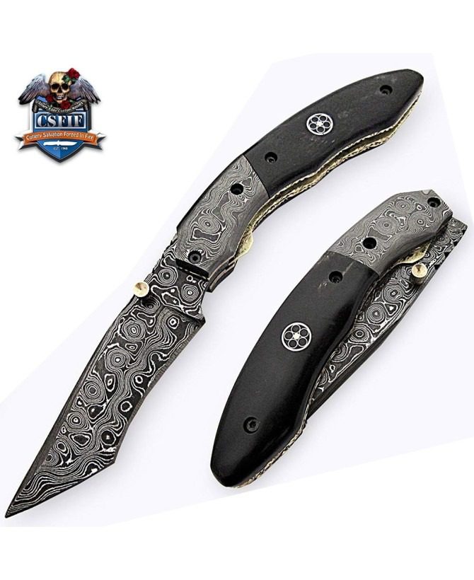 Custom Made Damascus Blade Folding Knife