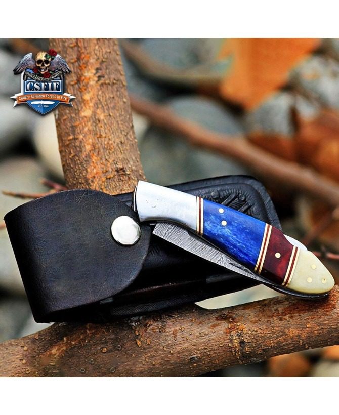 Custom Made Damascus Blade Classic Folding Knife