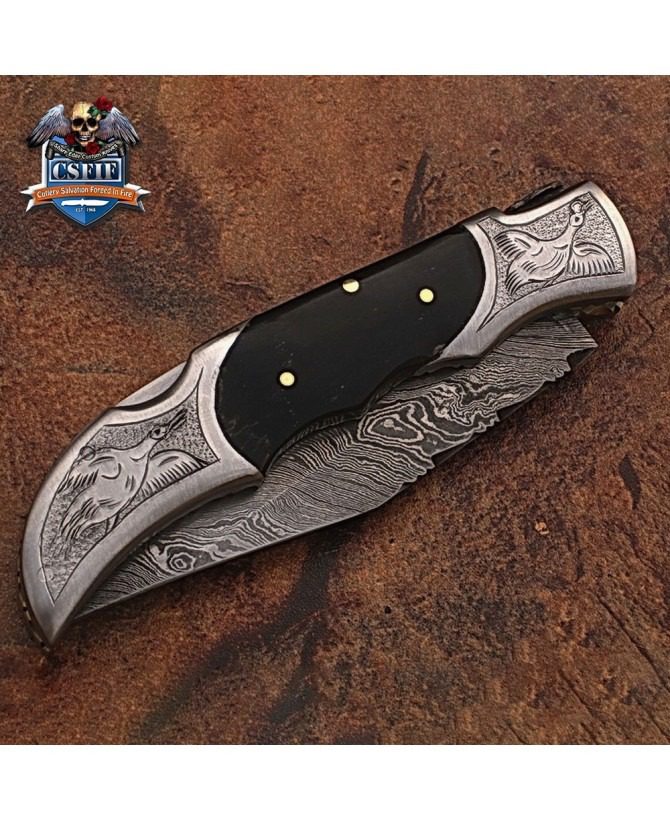 Custom Made Damascus Steel Eye Catching Folding Knife