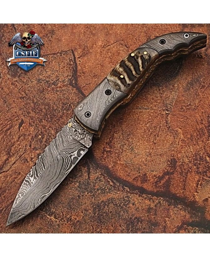 Custom Made Damascus Blade One of a Stunning Folding Knife