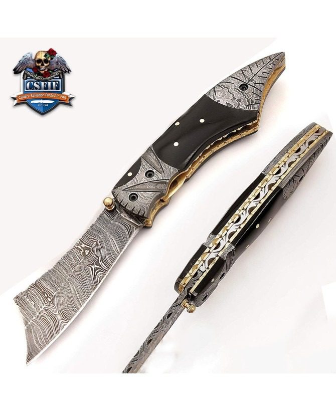 Custom Made Damascus Blade Modern Style Folding Knife