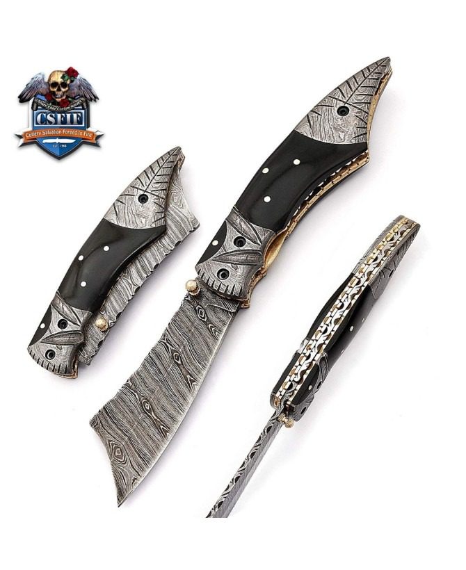 Damascus Blade Folding Knife.