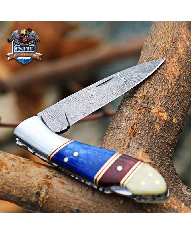 Custom Made Damascus Blade Classic Folding Knife