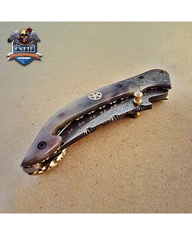 Custom Handmade Damascus Steel Folding Knife