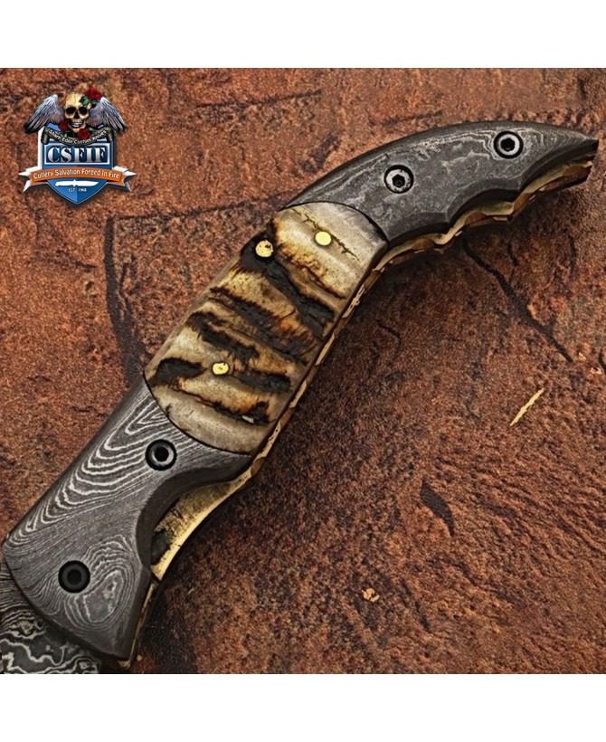 Custom Made Damascus Blade One of a Stunning Folding Knife