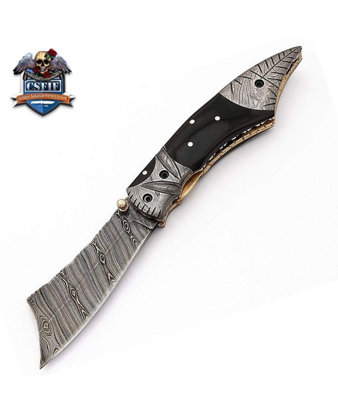 Custom Made Damascus Blade Modern Style Folding Knife