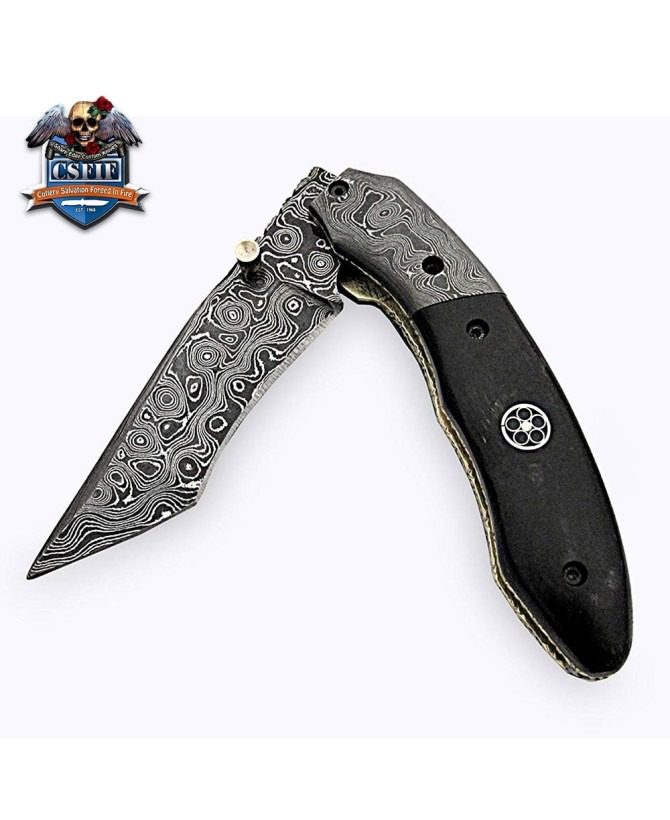 Custom Made Damascus Blade Folding Knife