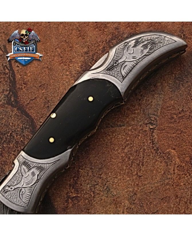 Custom Made Damascus Steel Eye Catching Folding Knife