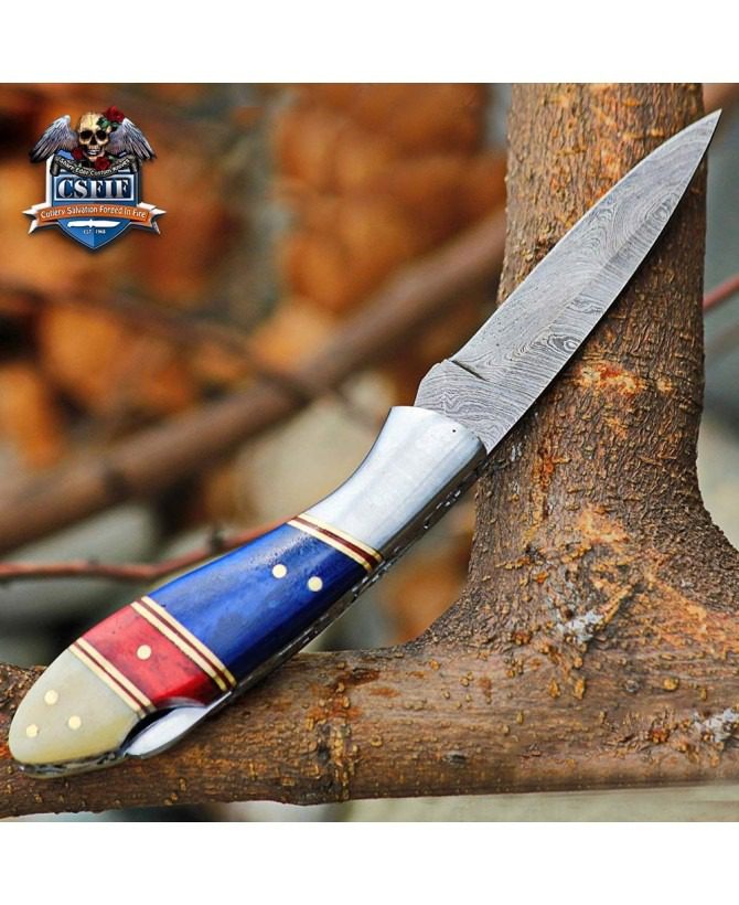 Custom Made Damascus Blade Classic Folding Knife