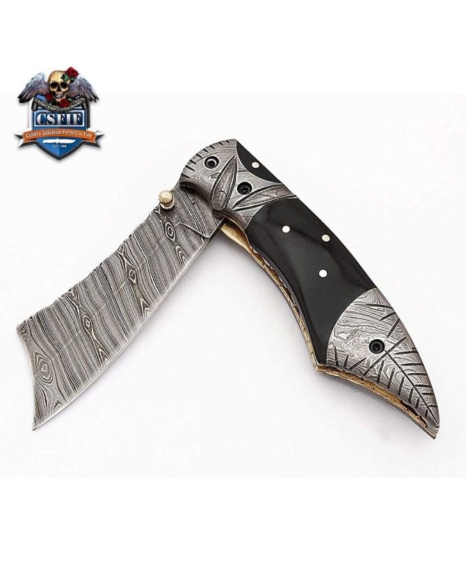 Custom Made Damascus Blade Modern Style Folding Knife