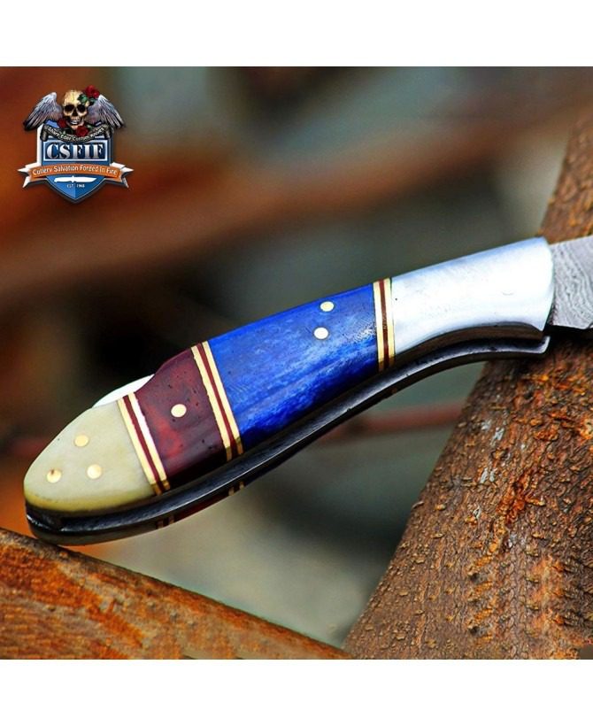 Custom Made Damascus Blade Classic Folding Knife