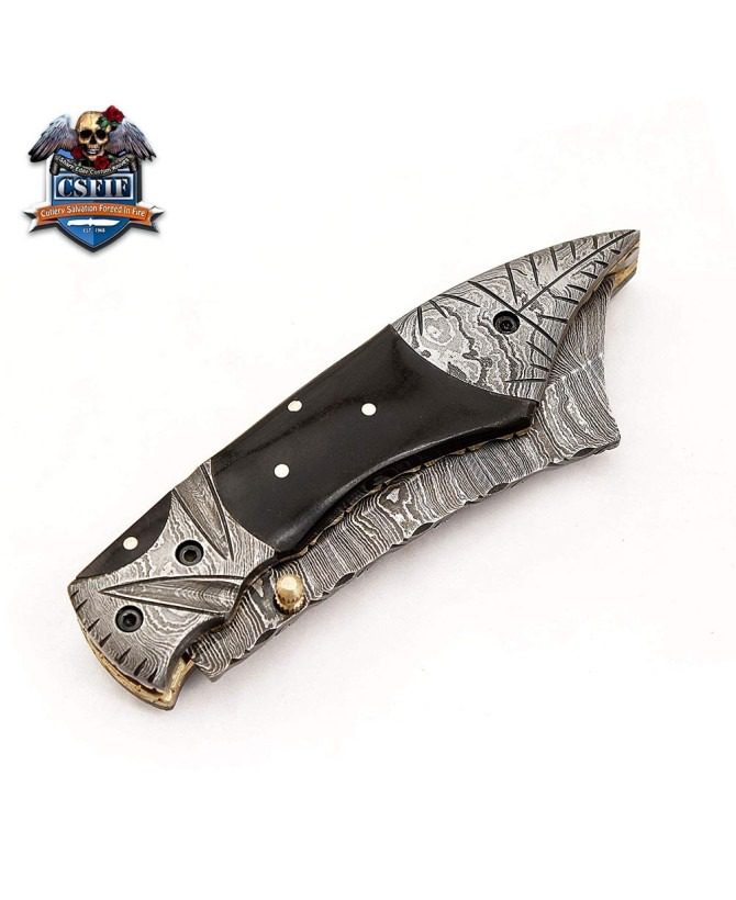 Custom Made Damascus Blade Modern Style Folding Knife