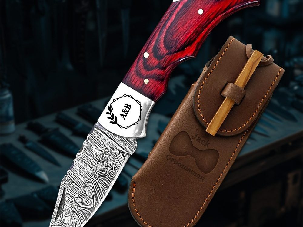 Handmade Damascus Steel Modern Style Pocket Knife