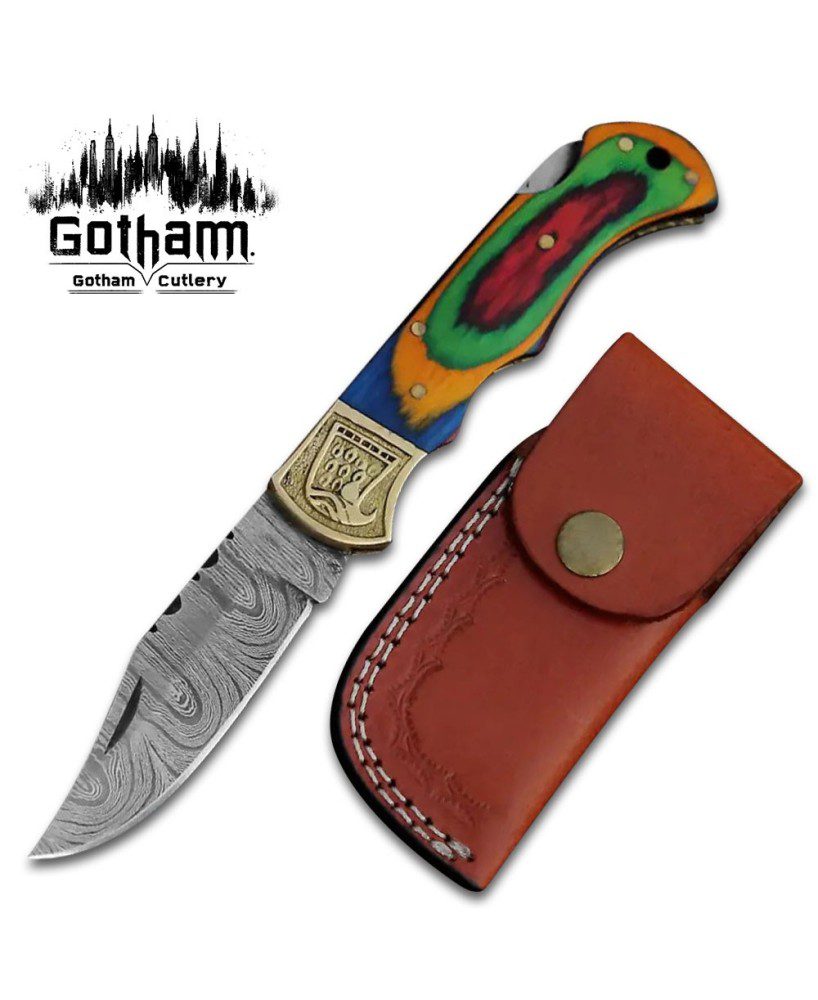 Handmade Damascus Steel Pocket Knife with Pakkawood Handle