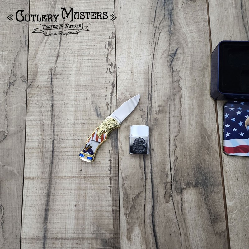 American Flag Eagle Box Knife with Lighter