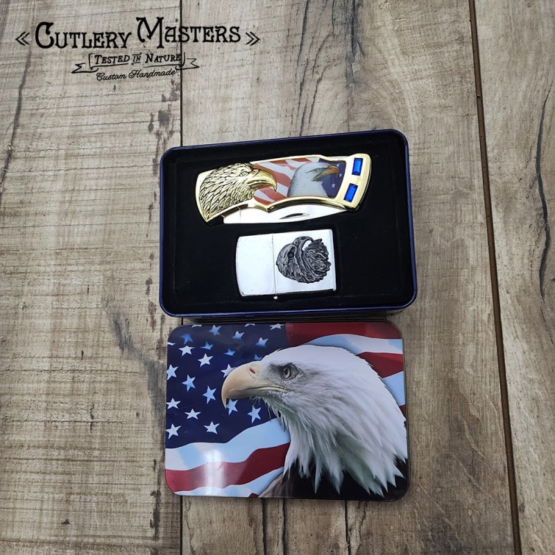 American Flag Eagle Box Knife with Lighter