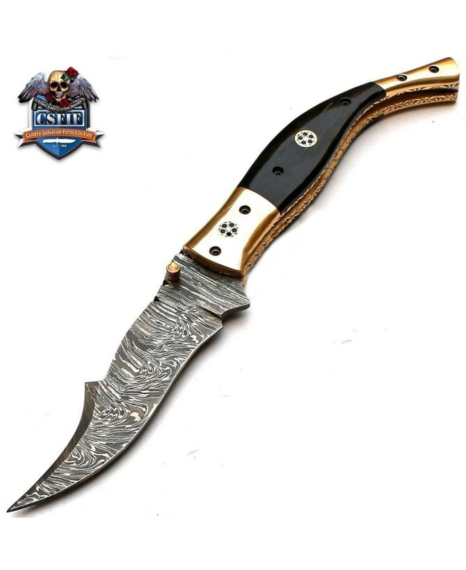 Custom Handmade Damascus Steel Hunting Folding Knife